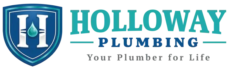 Holloway Plumbing logo with a stylized "H" shield and water droplet, company tagline: "Your Plumber for Life.