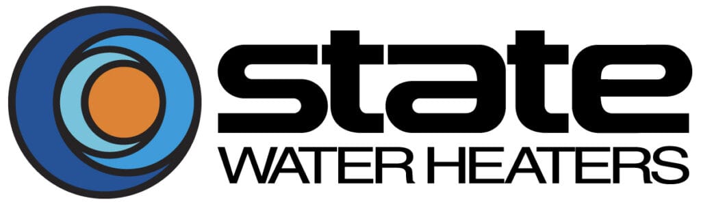 The State Water Heaters logo features a modern blue and orange circular design to the left of the bold, black text reading “state WATER HEATERS.” This trusted brand is often part of Holloway Plumbing’s reliable water heating solutions.